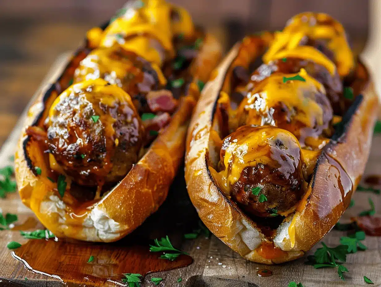 Bourbon BBQ Bacon Cheeseburger Meatball Subs preparation steps
