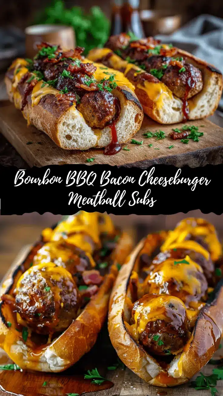 Bourbon BBQ Bacon Cheeseburger Meatball Subs recipe