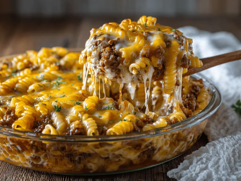 cheesy hamburger casserole - featured image