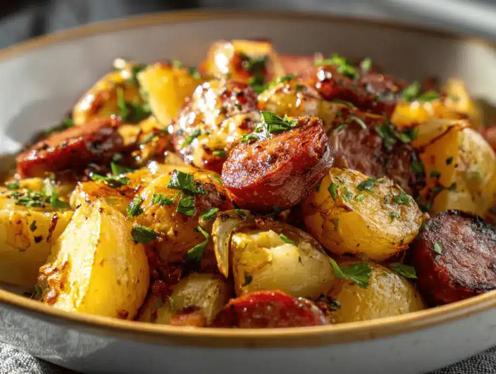 cheesy ranch potatoes and smoked sausage - featured image