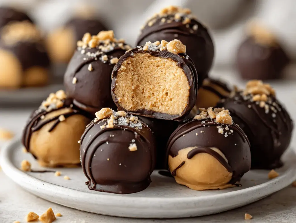 chocolate-dipped peanut butter cheesecake truffles - featured image