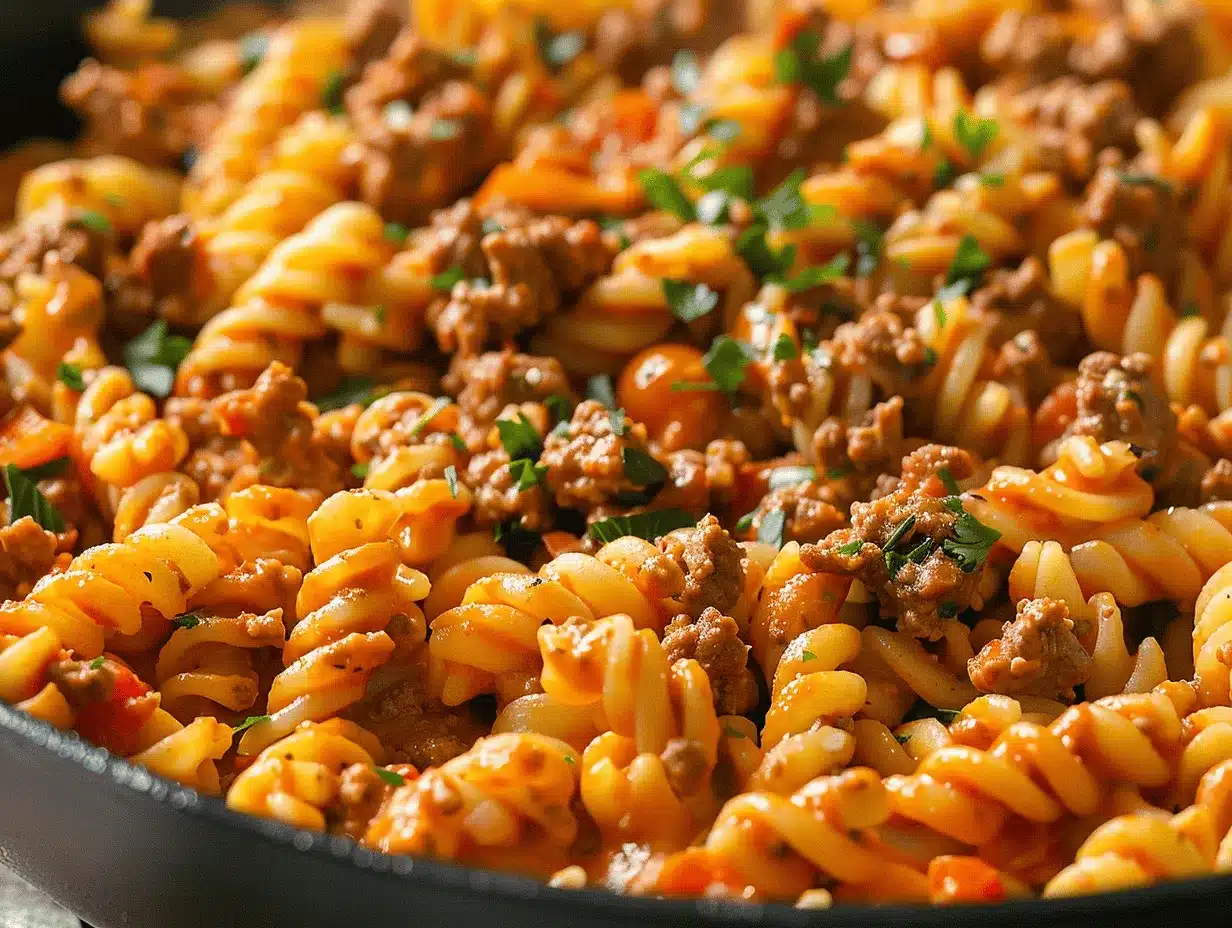 creamy ground beef pasta preparation steps