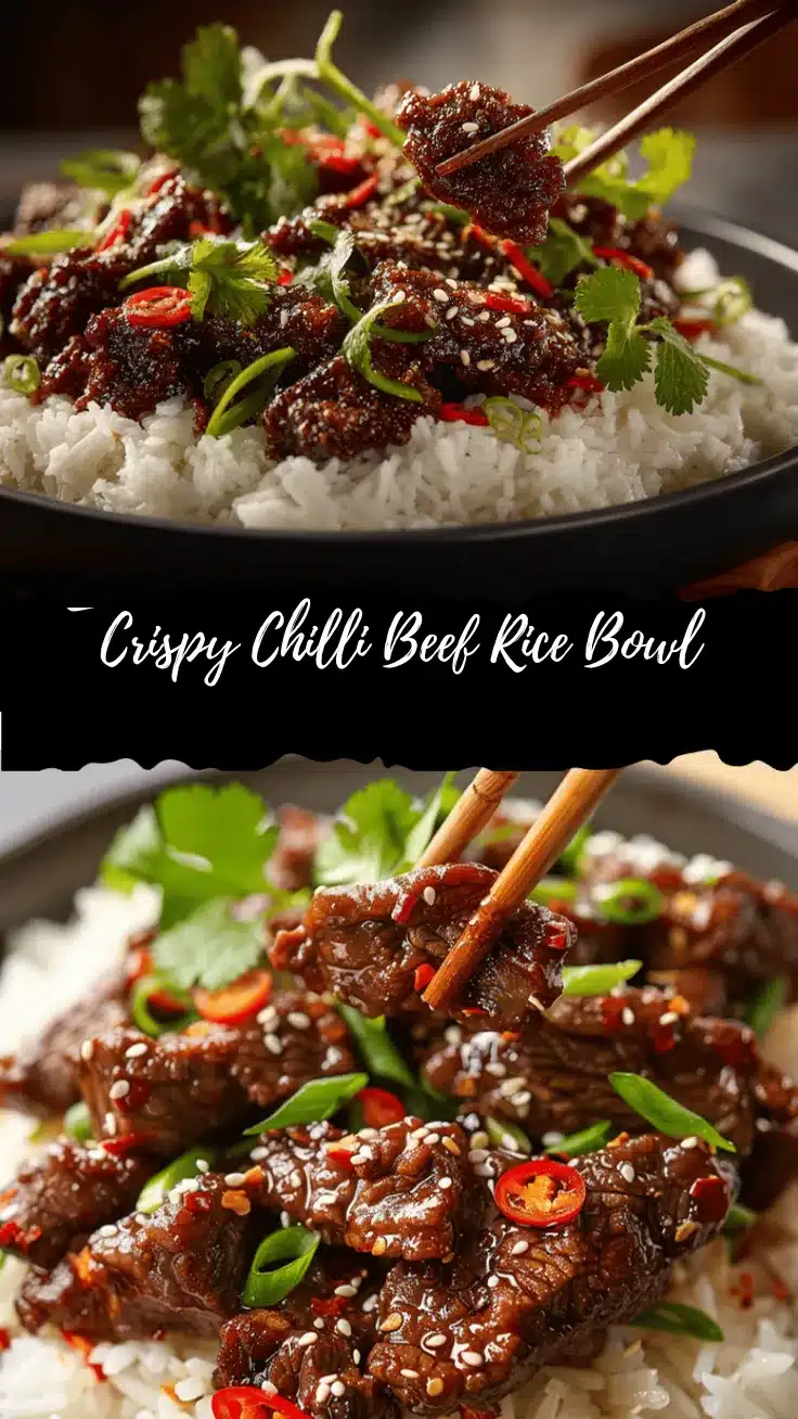 crispy chilli beef rice bowl recipe