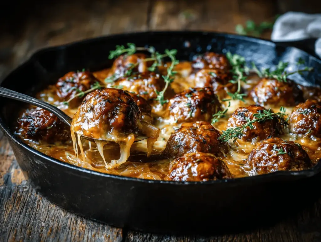 French onion meatballs - featured image