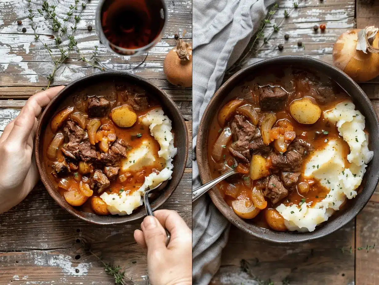 French-style beef stew with red wine preparation steps