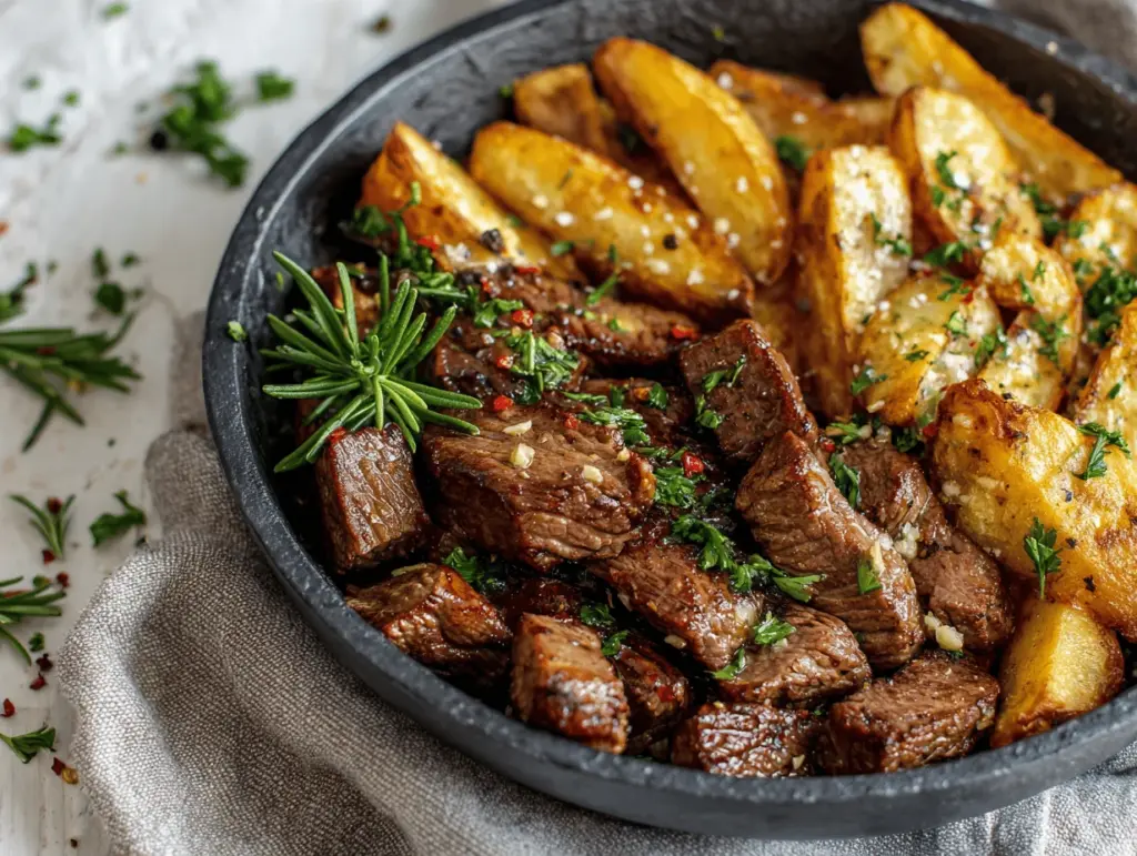 garlic butter steak and potatoes skillet - featured image