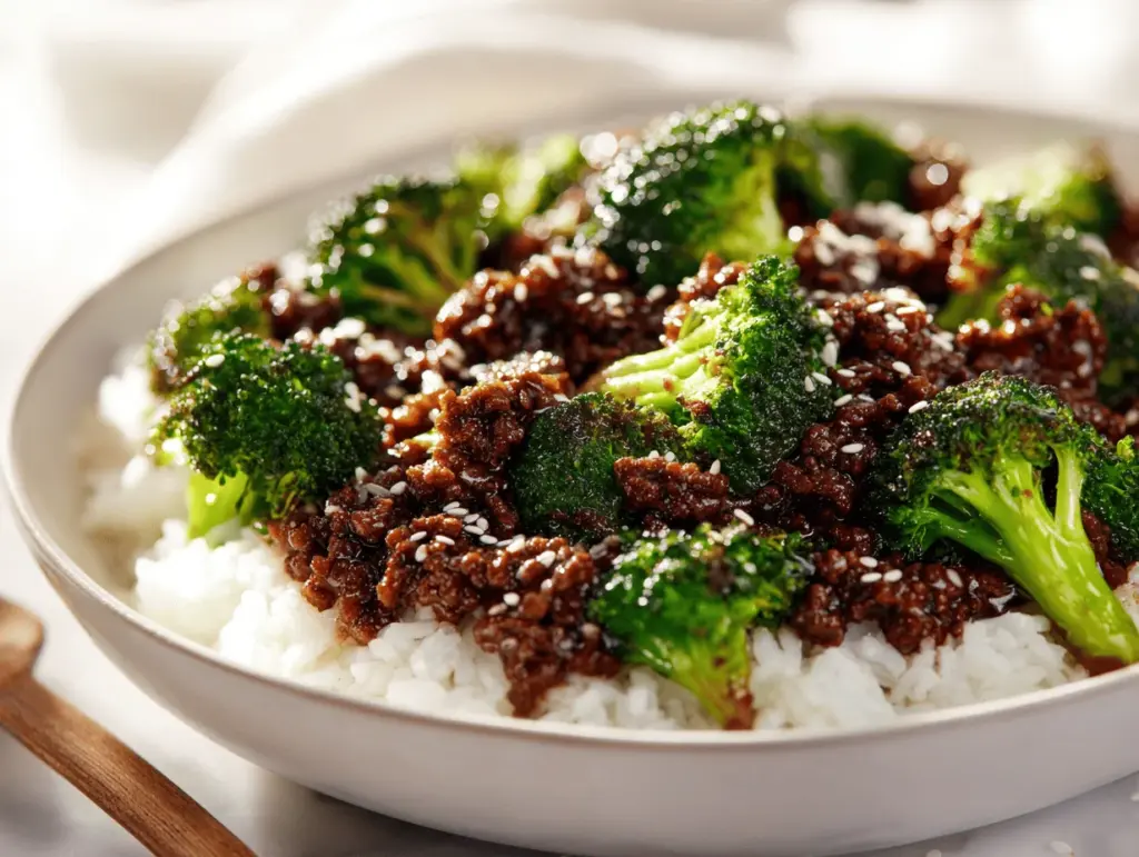 honey garlic ground beef and broccoli stir-fry - featured image
