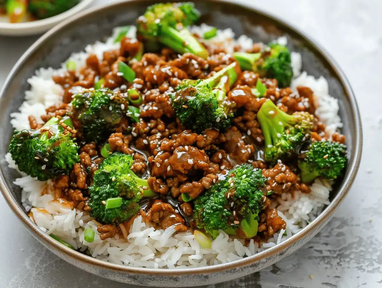 honey garlic ground beef and broccoli stir-fry preparation steps
