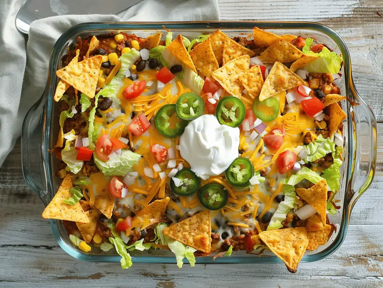 loaded Doritos taco casserole preparation steps