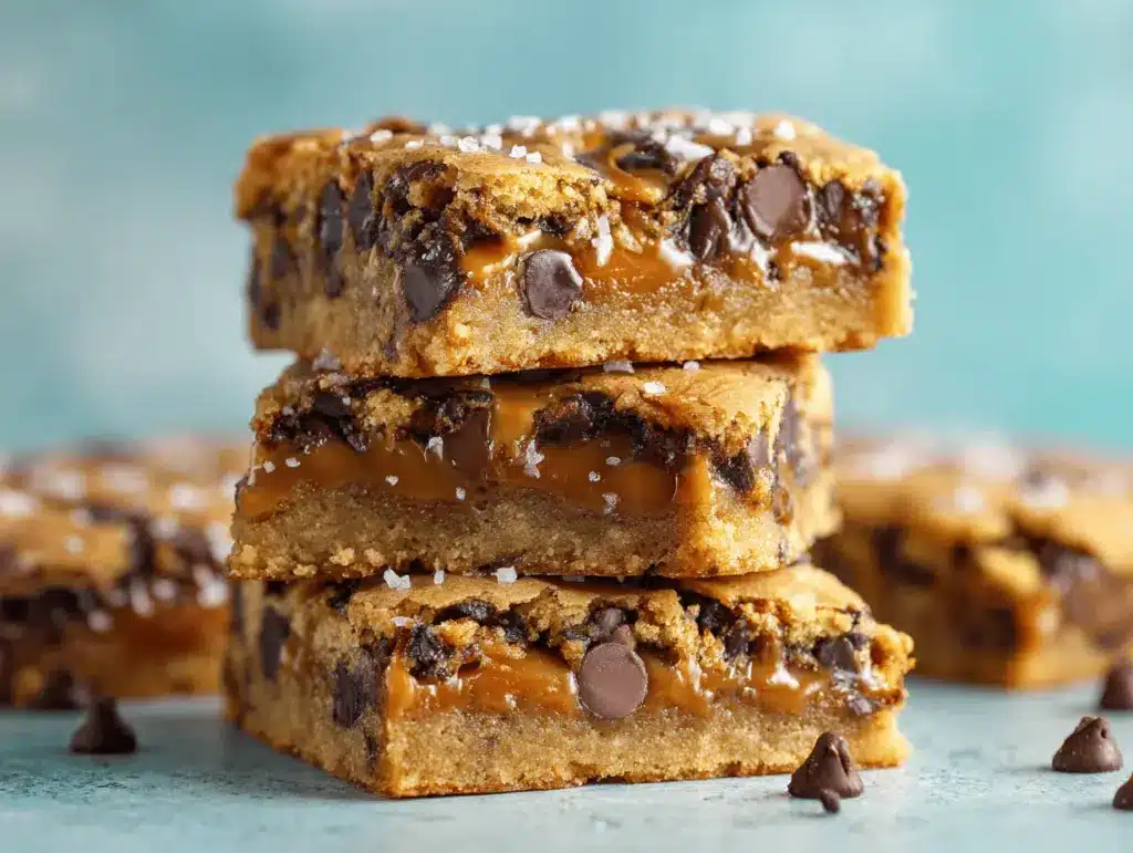 salted caramel chocolate chip cookie bars - featured image