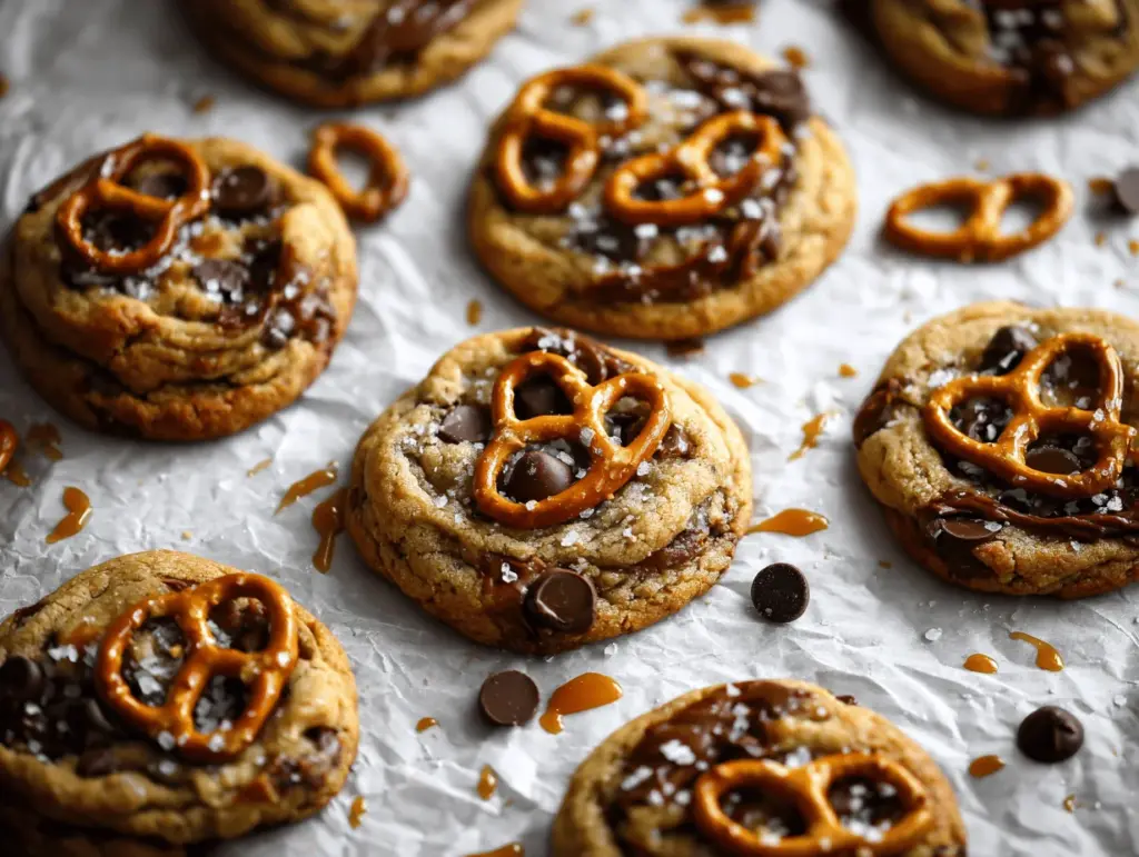 Salted Caramel Peanut Butter Pretzel Cookies - featured image