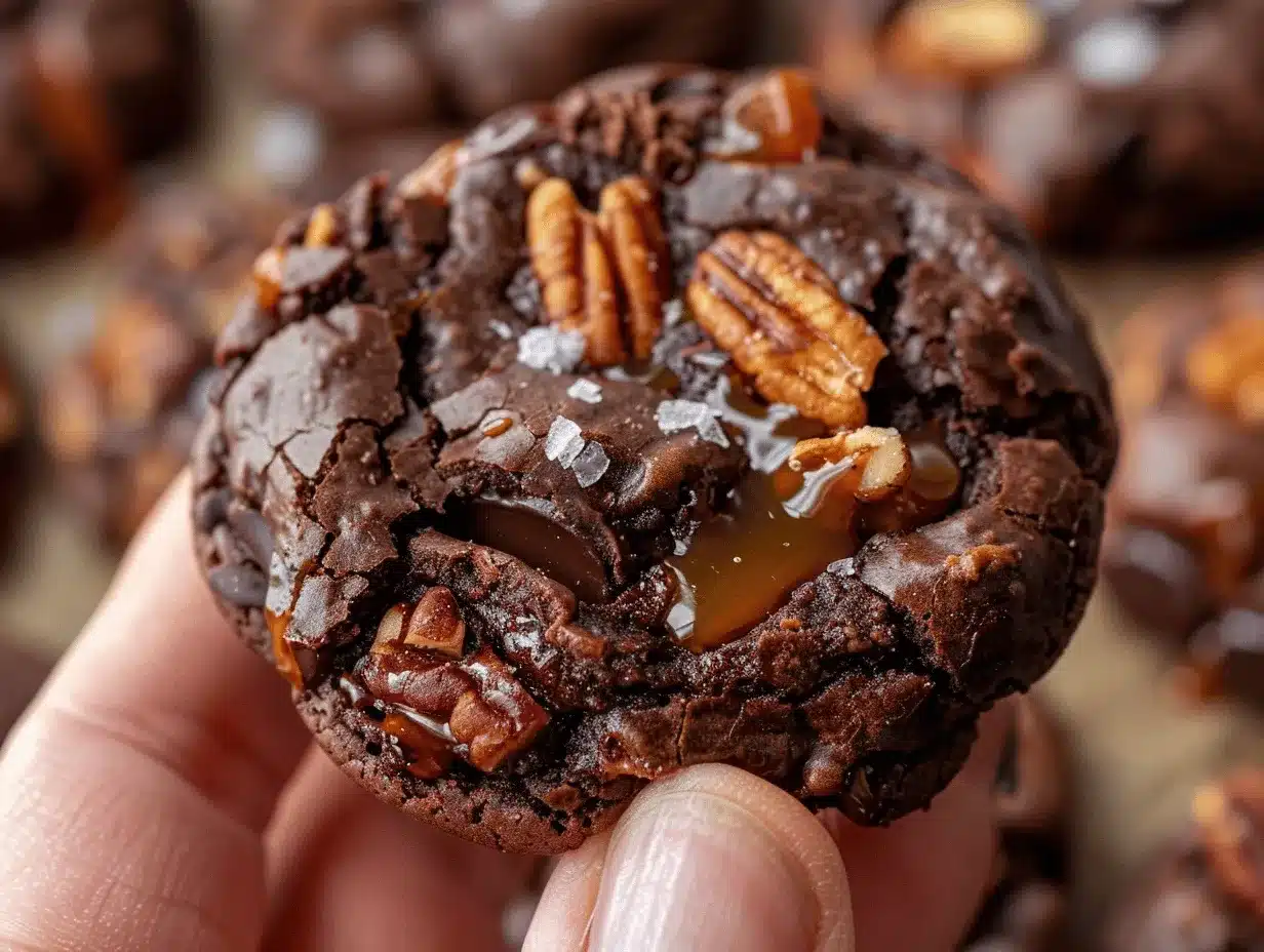 salted caramel pretzel turtle brownie cookies preparation steps