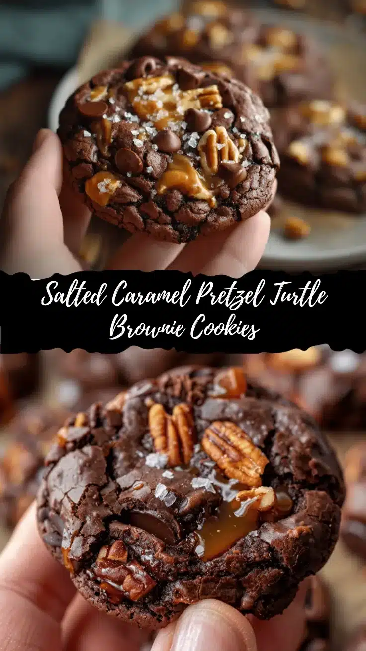 salted caramel pretzel turtle brownie cookies recipe