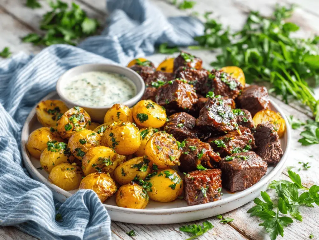 slow cooker garlic butter beef bites - featured image