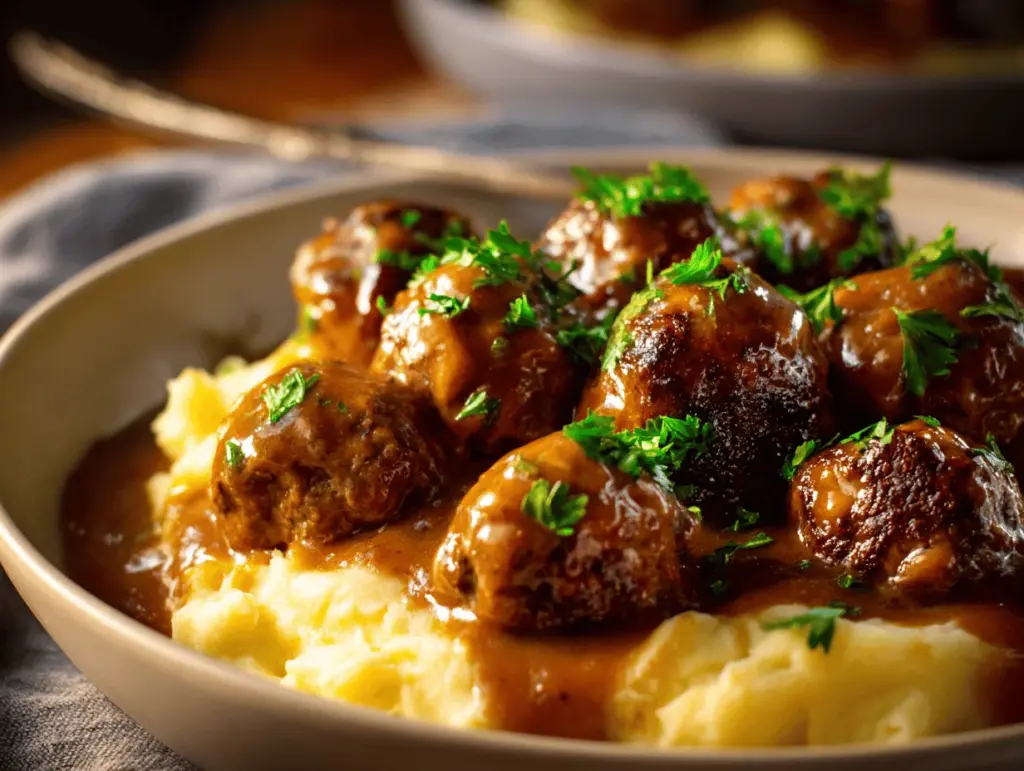 slow cooker Salisbury steak meatballs - featured image