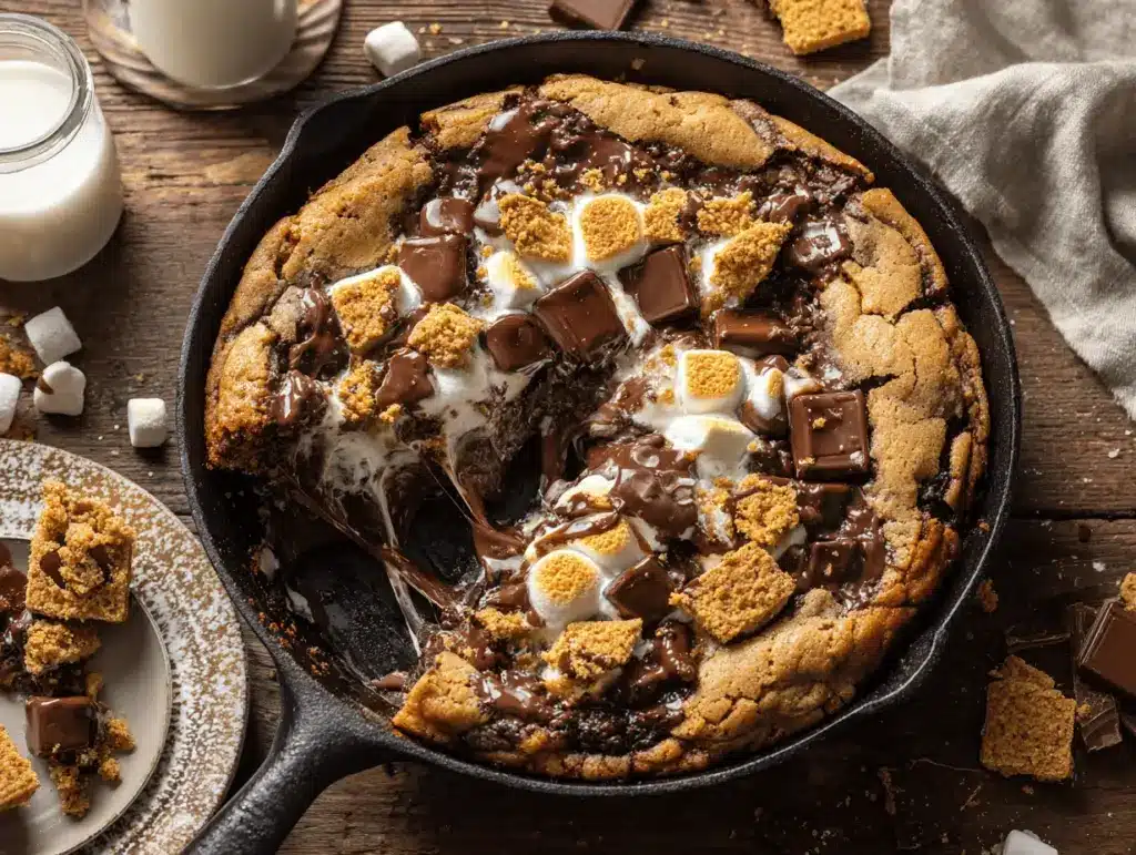 smores stuffed skillet cookie - featured image