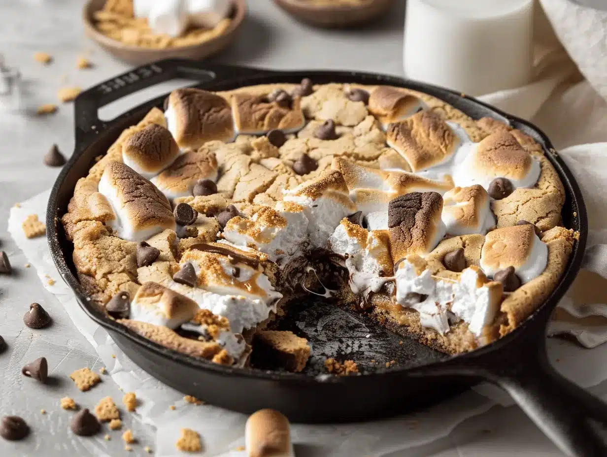 smores stuffed skillet cookie preparation steps