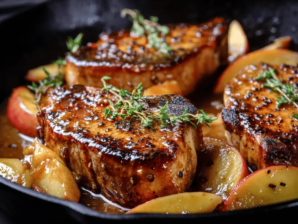 apple butter bourbon glazed pork chops - featured image
