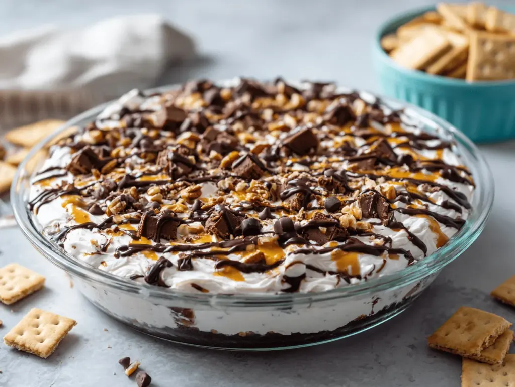brownie turtle cheesecake dip - featured image