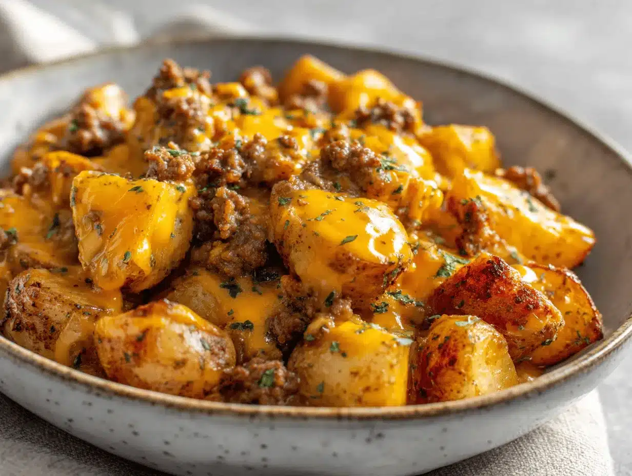 cheesy ground beef and potato casserole preparation steps