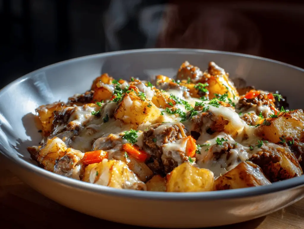 cheesy meat and potato skillet - featured image
