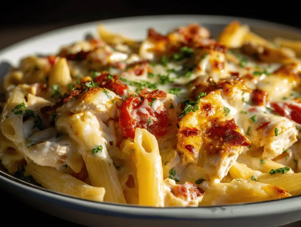 Cheesy Rotel Chicken Bacon Ranch Pasta Bake - featured image