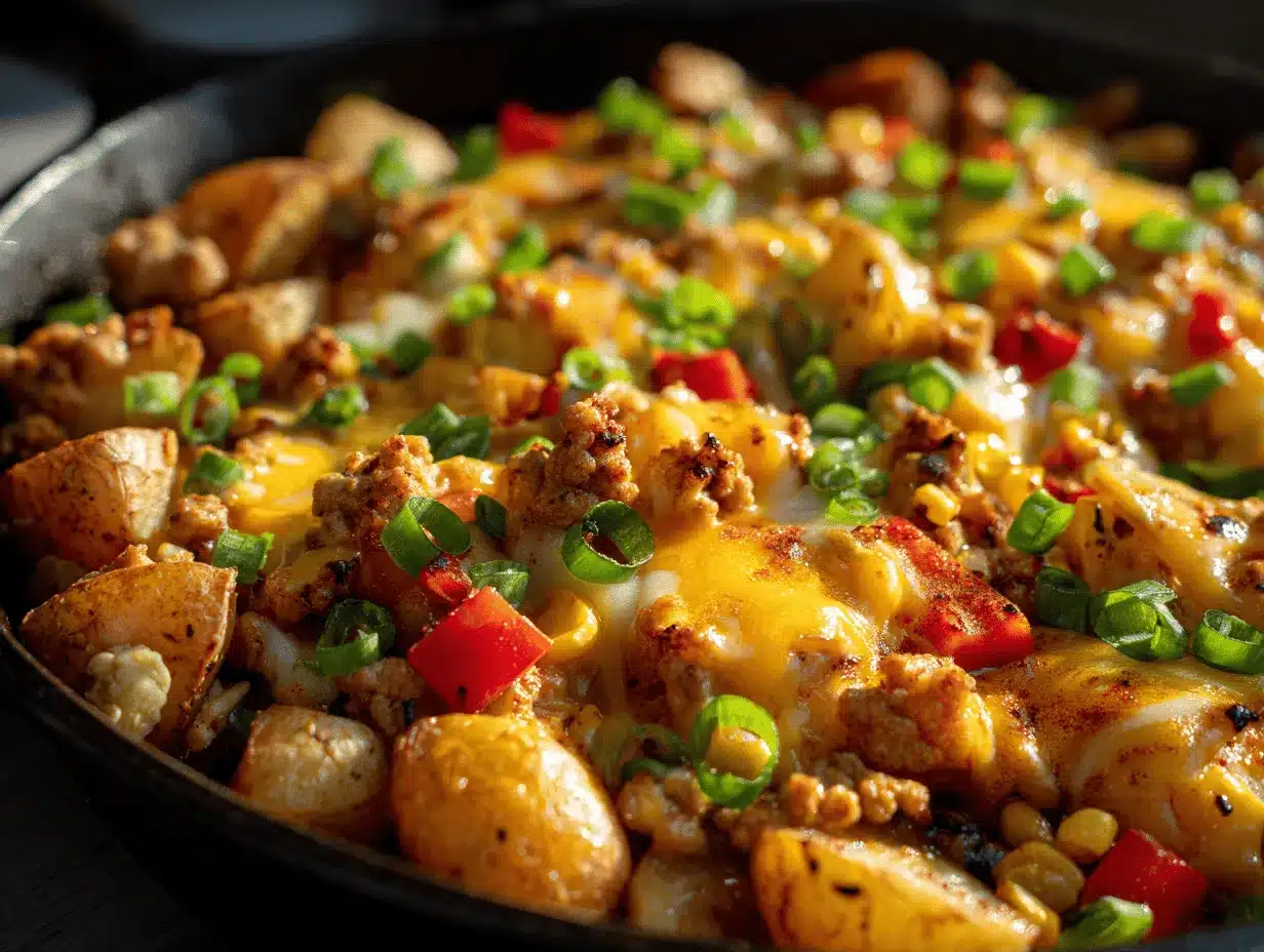 cheesy southwest ground turkey and potato skillet preparation steps