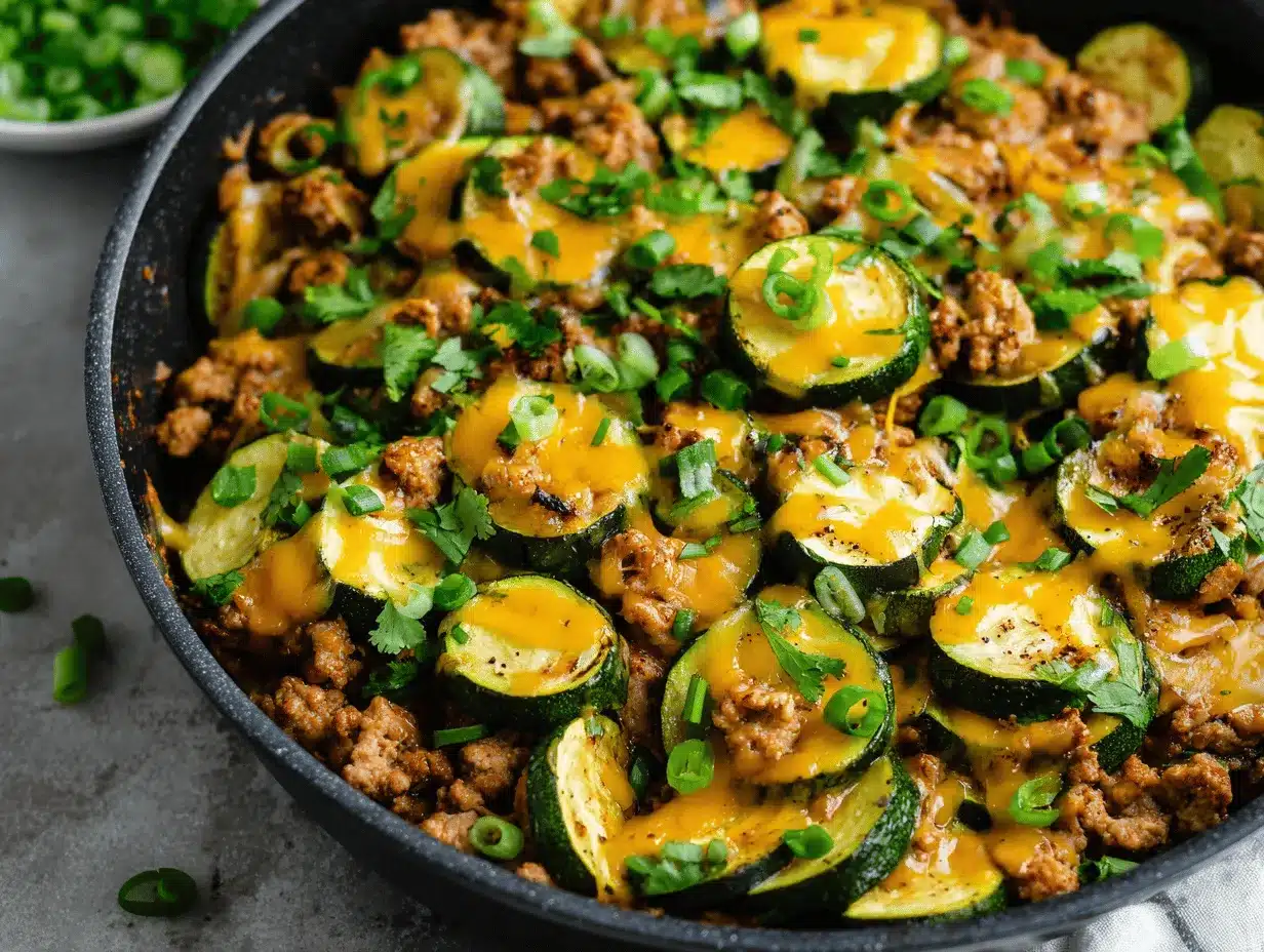 cheesy taco zucchini ground turkey skillet preparation steps