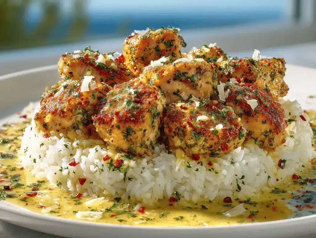 chicken scampi with garlic parmesan rice - featured image