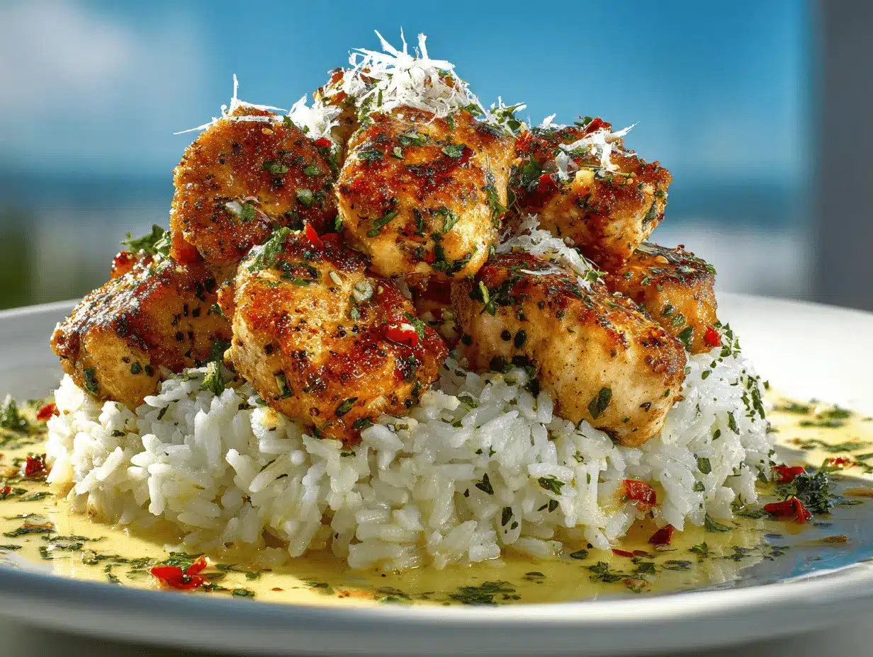 chicken scampi with garlic parmesan rice preparation steps