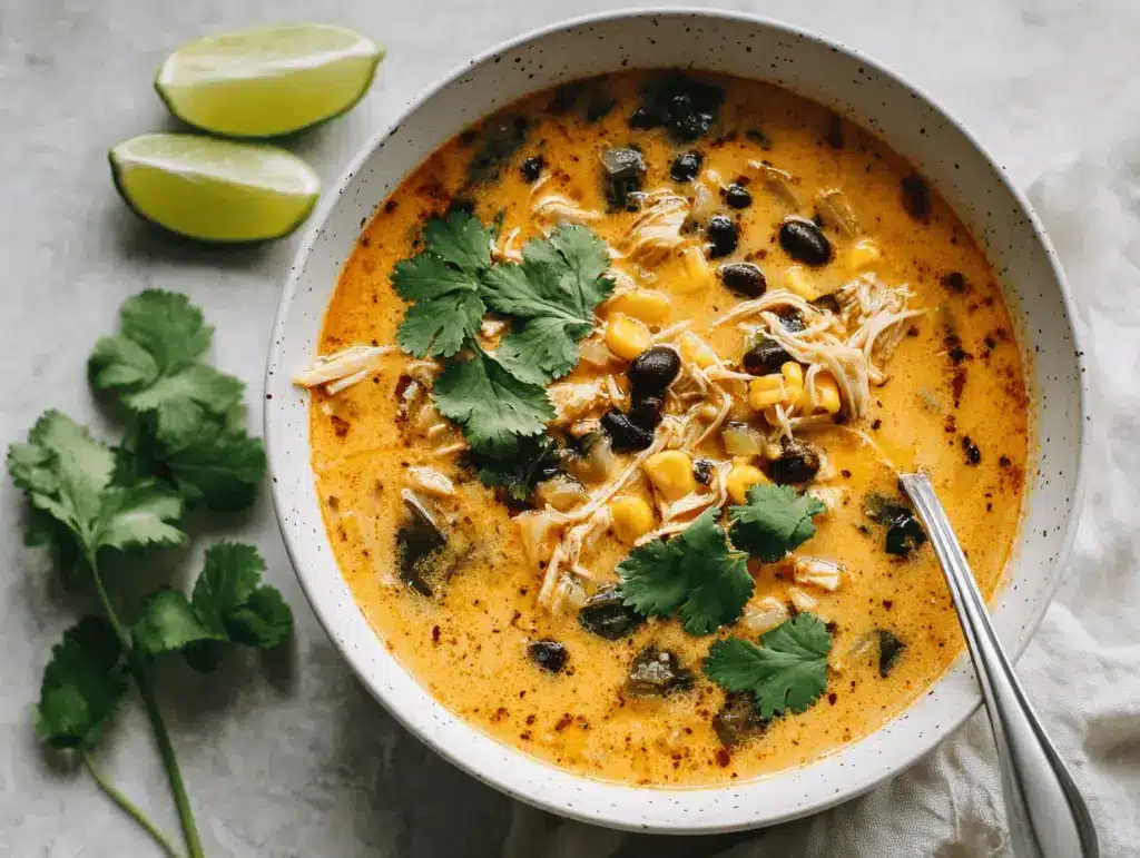 chicken soup with poblanos and black beans - featured image