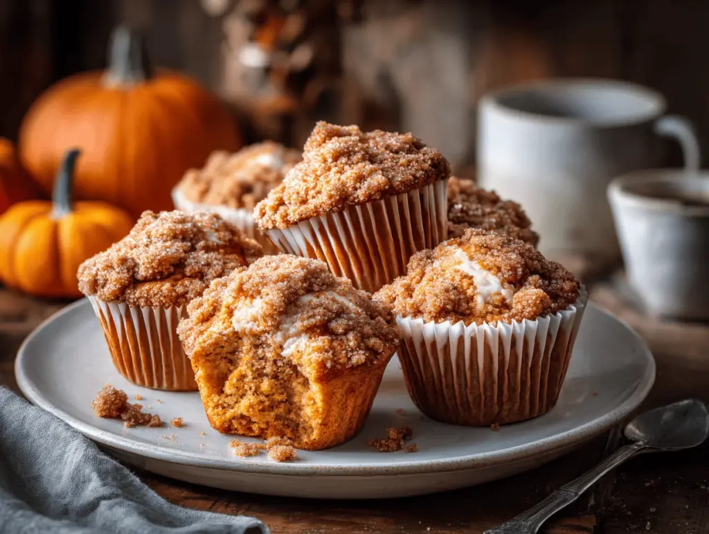 cinnamon streusel pumpkin cream cheese muffins - featured image