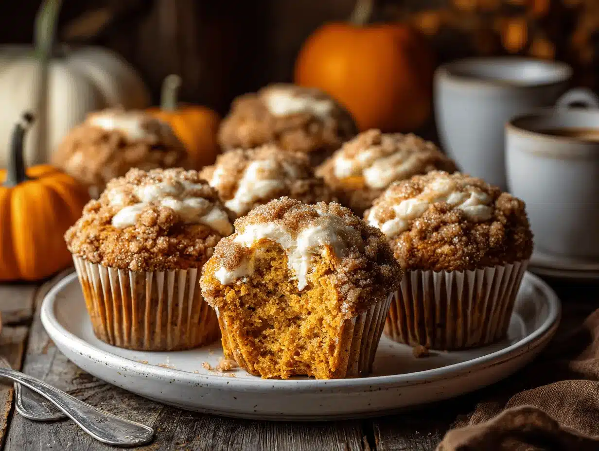 cinnamon streusel pumpkin cream cheese muffins preparation steps