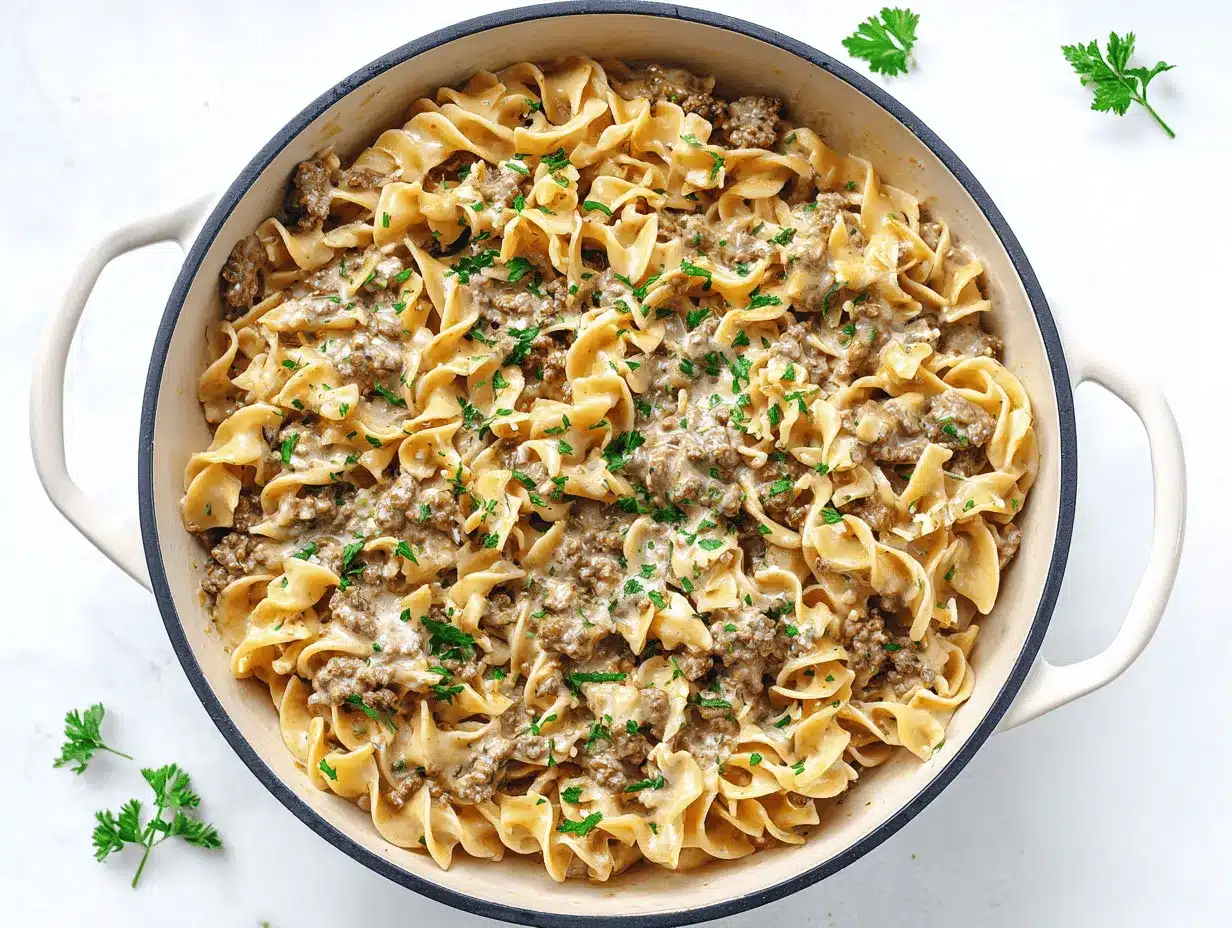 creamy garlic Parmesan beef stroganoff preparation steps