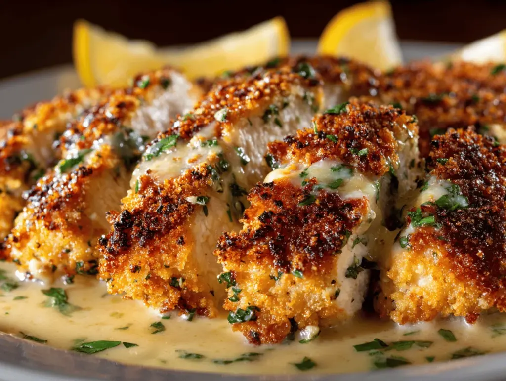 creamy garlic parmesan crusted chicken - featured image