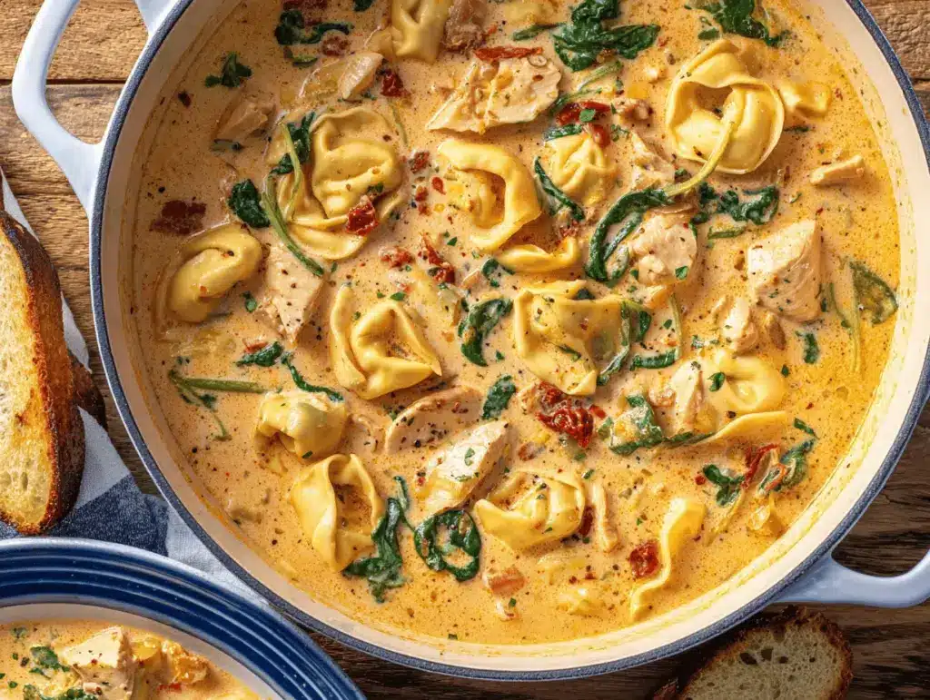 creamy Tuscan chicken soup with tortellini - featured image