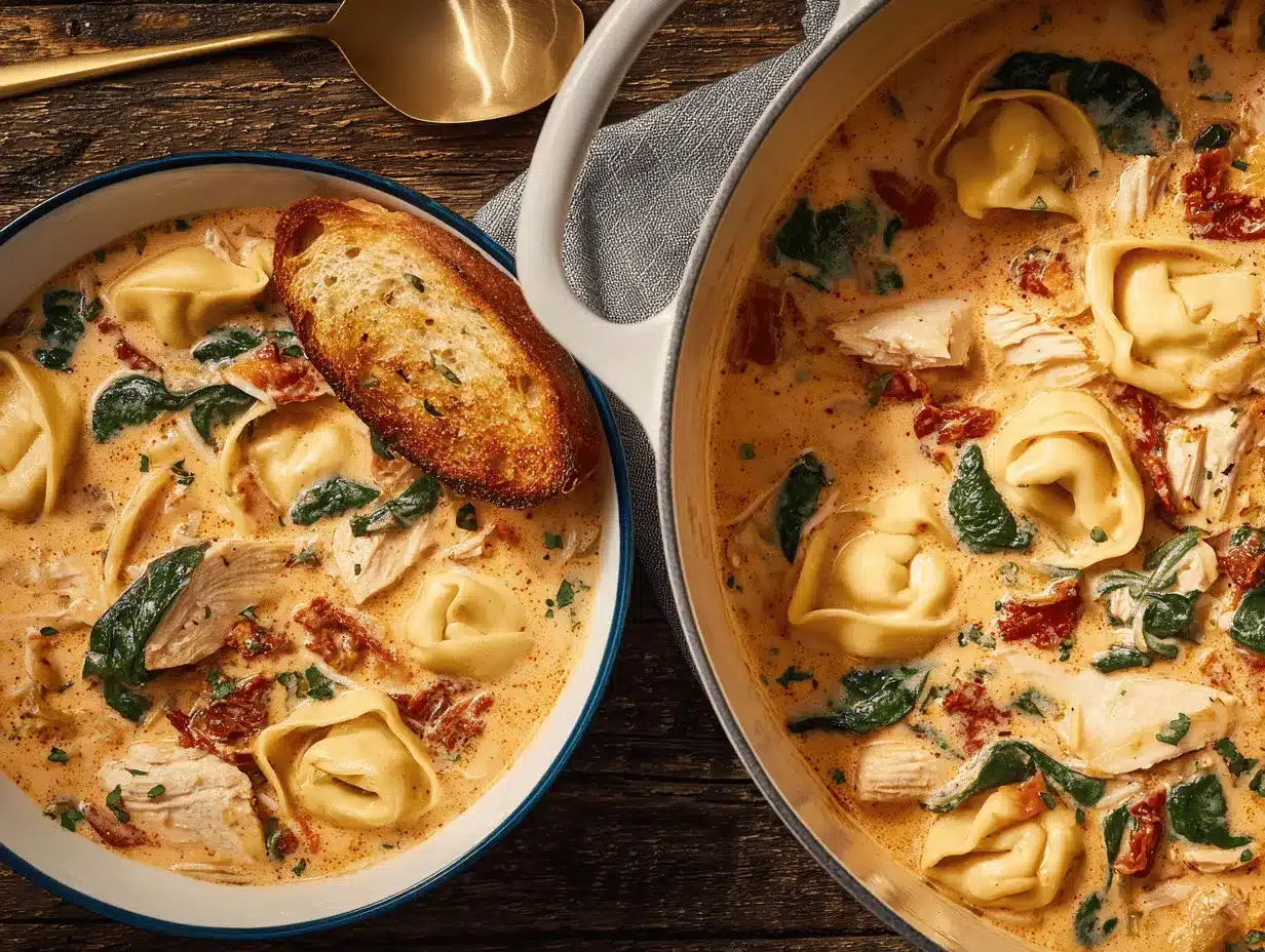 creamy Tuscan chicken soup with tortellini preparation steps