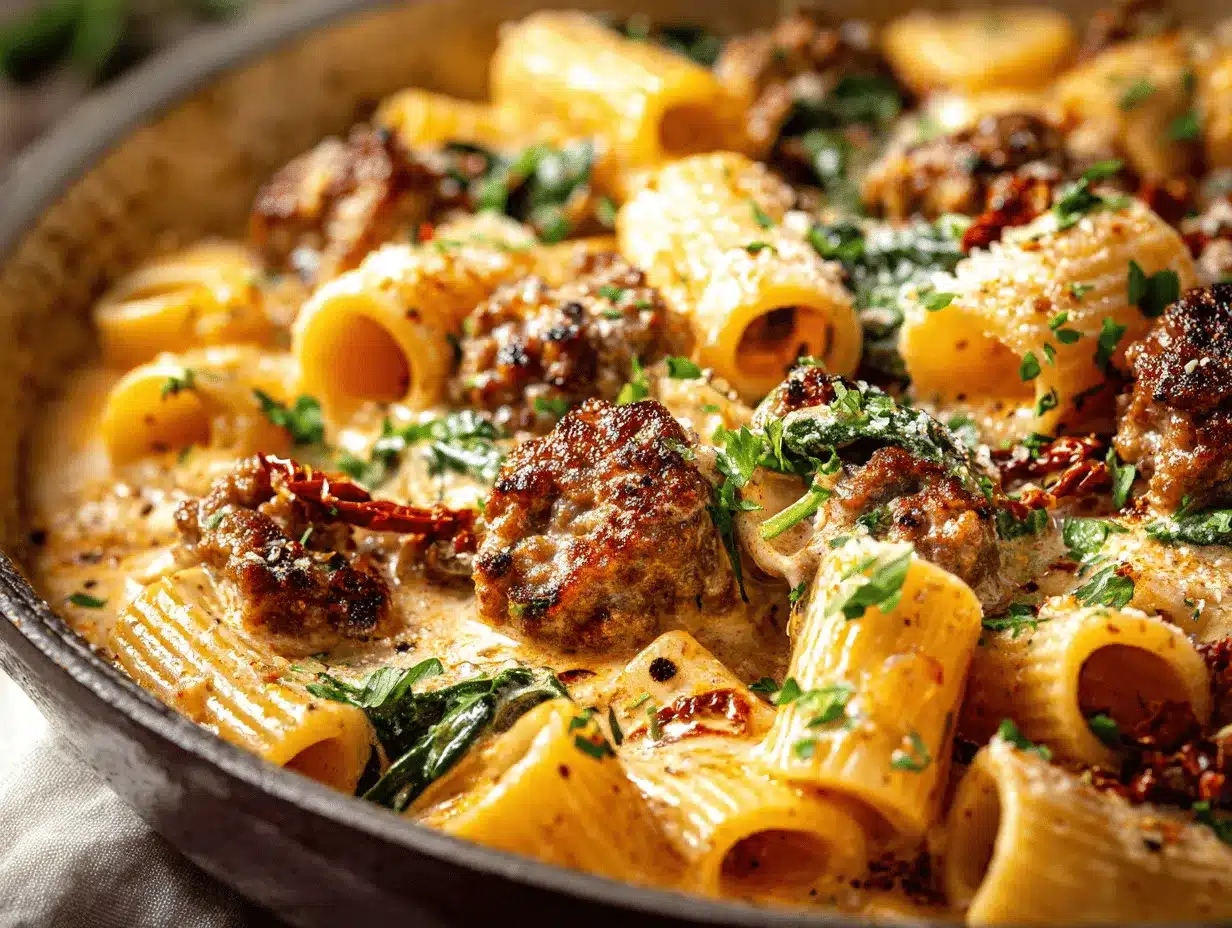 creamy Tuscan sausage rigatoni preparation steps