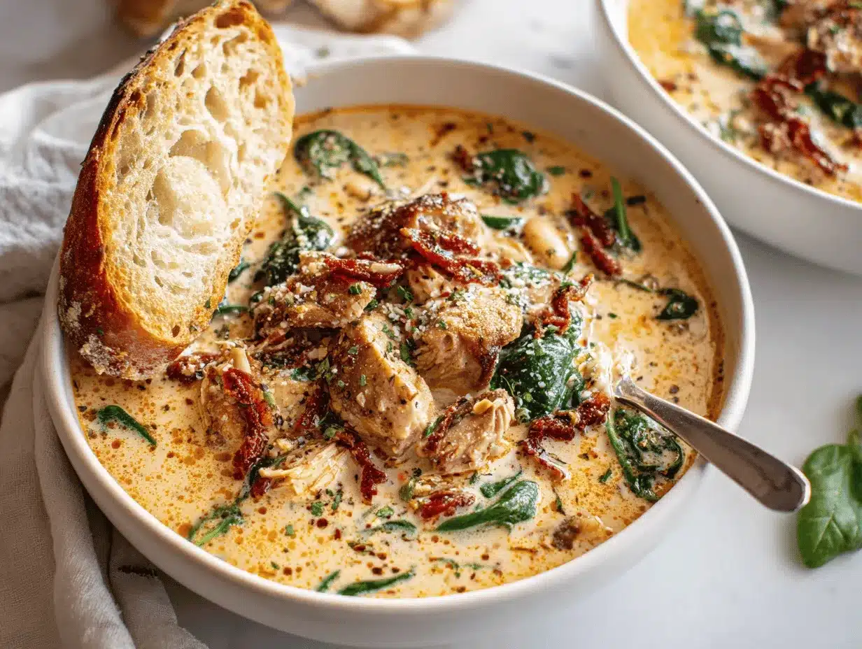 creamy Tuscan slow cooker chicken stew preparation steps