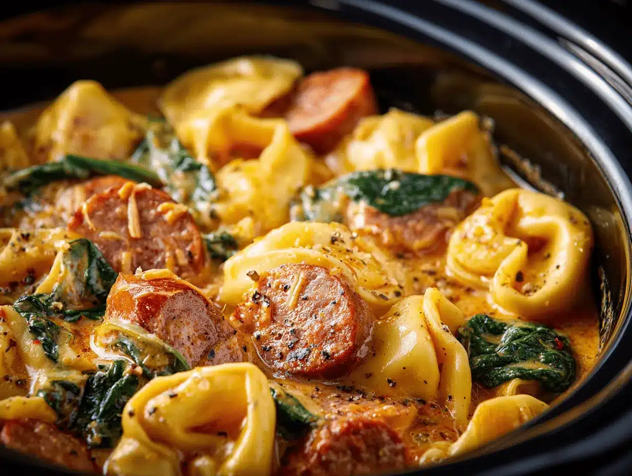 crockpot cheese tortellini and sausage preparation steps
