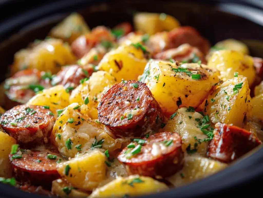 Crockpot Cheesy Ranch Potatoes and Sausage - featured image