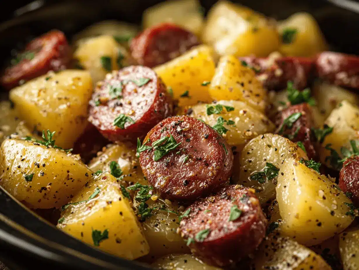 Crockpot Cheesy Ranch Potatoes and Sausage preparation steps