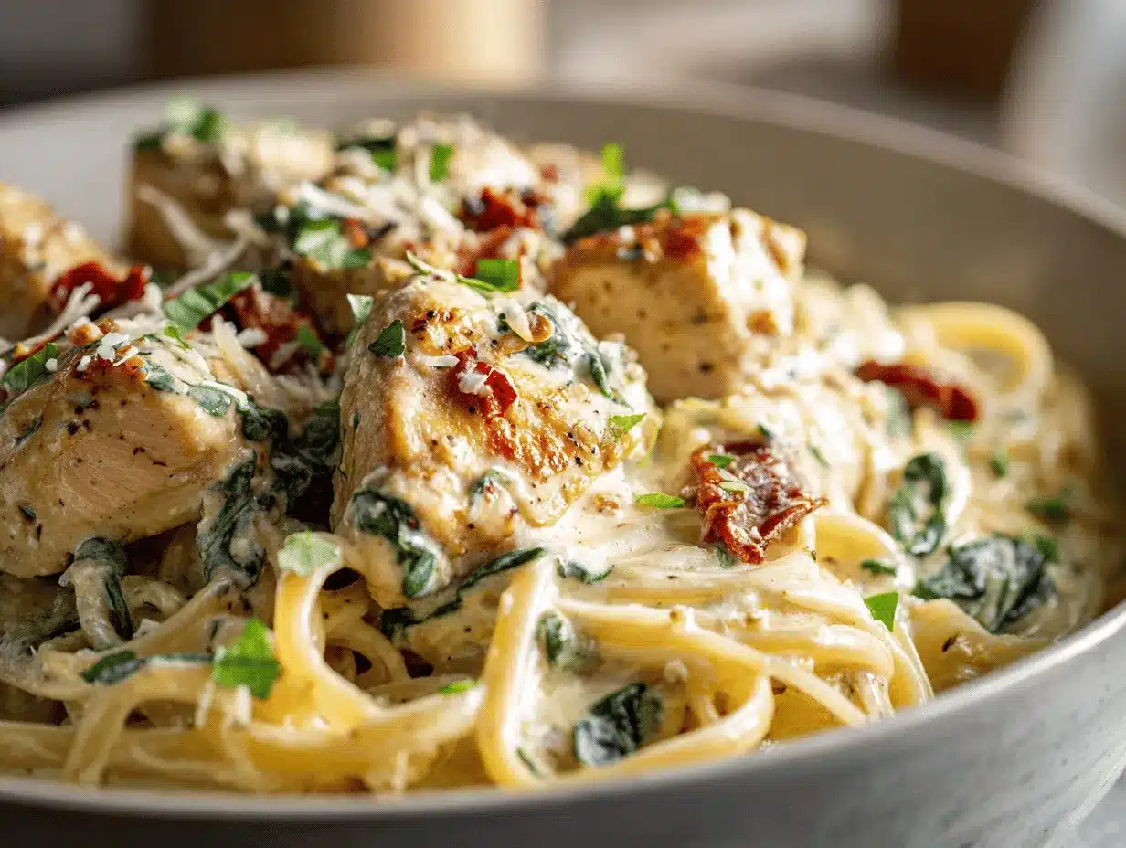 Crockpot Creamy Tuscan Chicken Pasta preparation steps