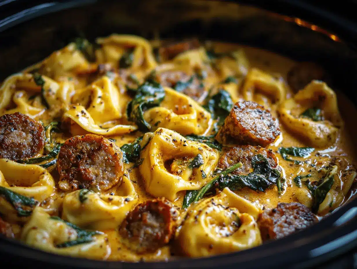 crockpot creamy Tuscan sausage tortellini preparation steps