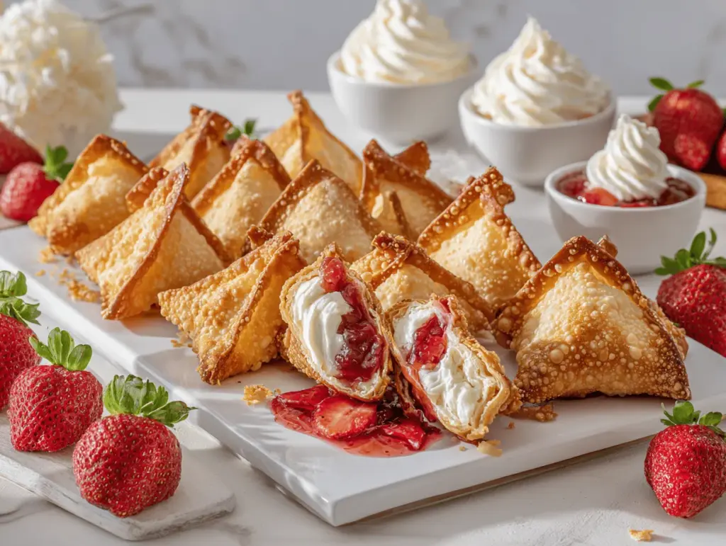 deep-fried strawberry cheesecake wontons - featured image