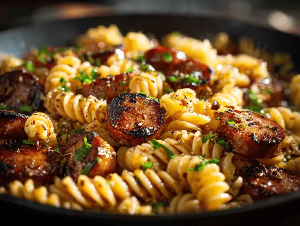 honey garlic sausage pasta skillet - featured image