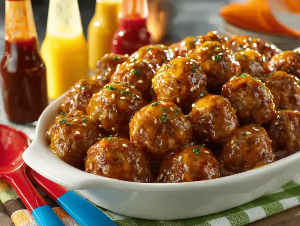 honey mustard buffalo teriyaki meatballs - featured image