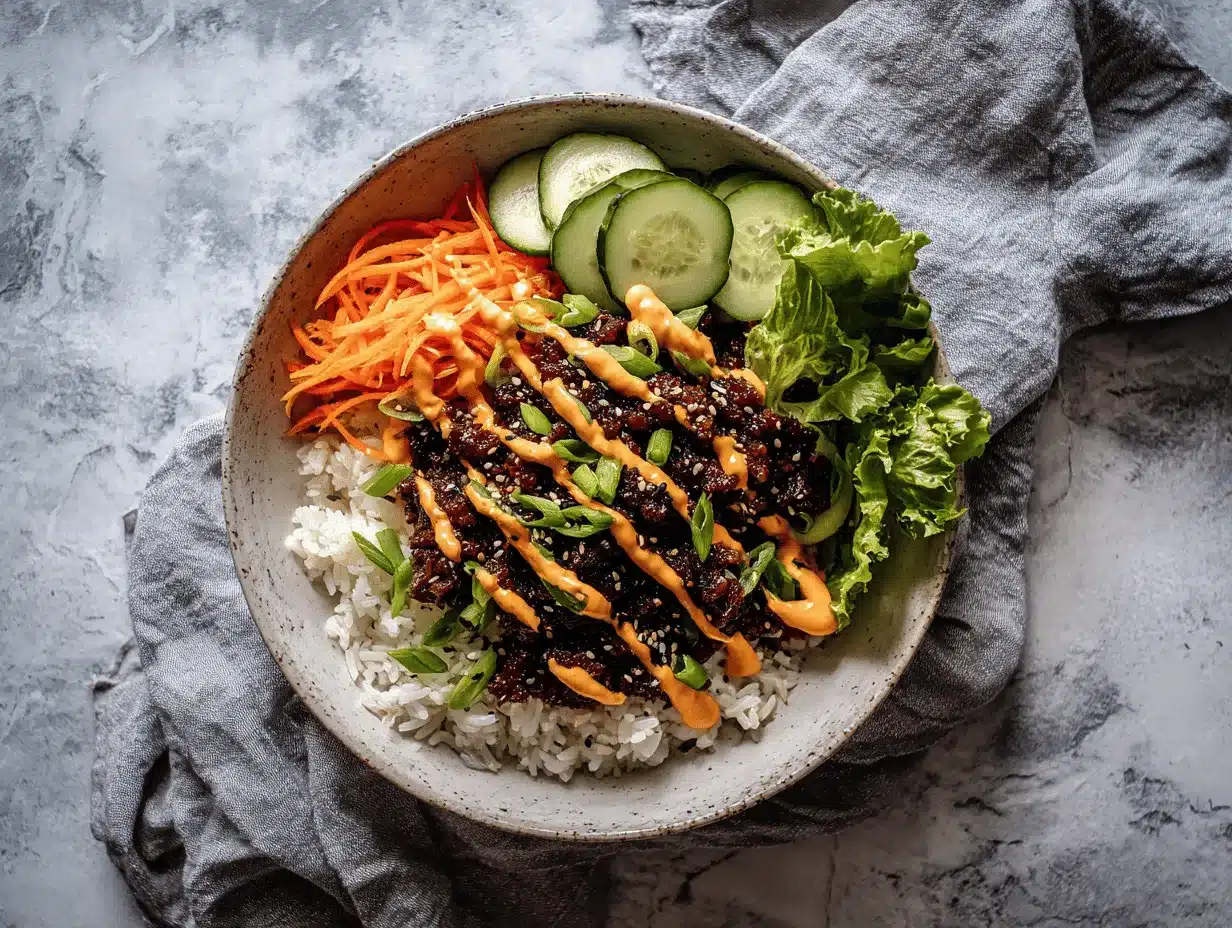 Korean BBQ beef rice bowl preparation steps