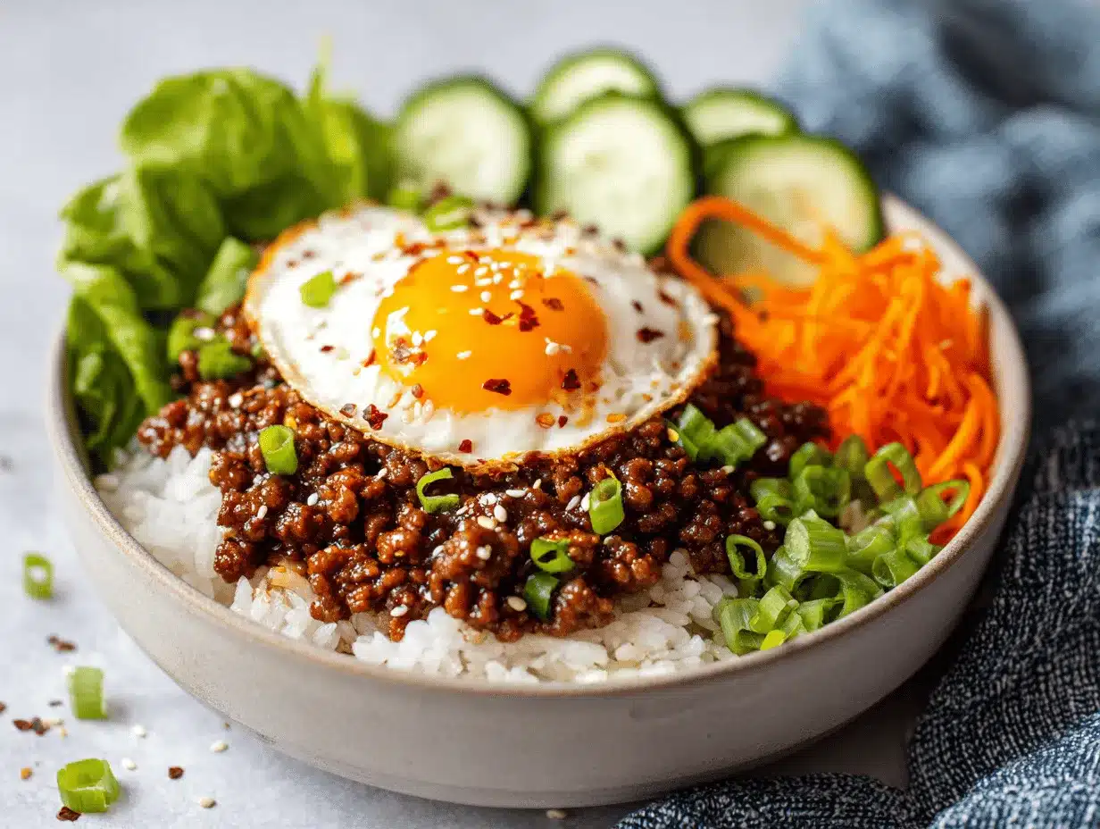 Korean ground beef bowl preparation steps