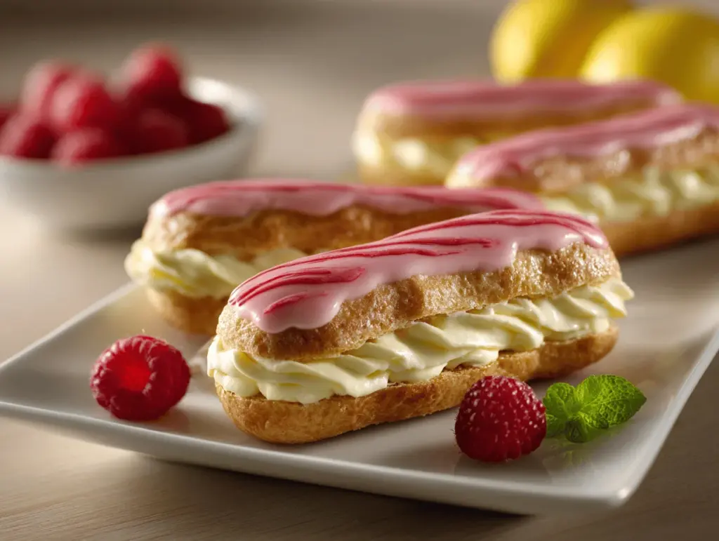 lemon raspberry eclairs - featured image